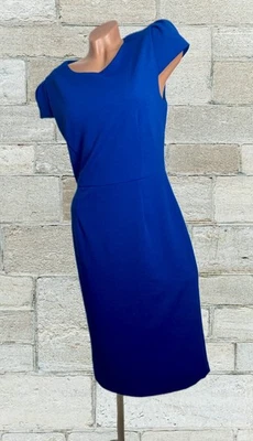 BETSEY JOHNSON Floral Blue Sheath Pencil Dress Size 10 Bold Blue Cap Sleeve - Image 1 of 4