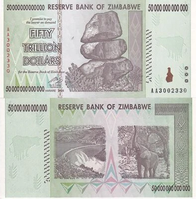 Zimbabwe 50 Trillion Dollars 2008 AA P 90 UNC - Image 1 of 3