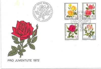 SWITZERLAND ILLUSTRATED FIRST DAY COVER 1/12/72 SG J237-40 PRO-JUVENTUTE "ROSES" - Image 1 of 2