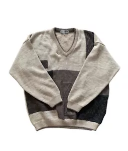 Tom Sayers Vintage Herren Abstrakt V-Neck Pullover Braun Sweater Pulli Alpaka XL - Bild 1 von 8