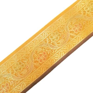 Sushila Vintage Sari Border Mustard Floral Brocade Ethnic Swing Trim 3 Yard Lace - Picture 1 of 4