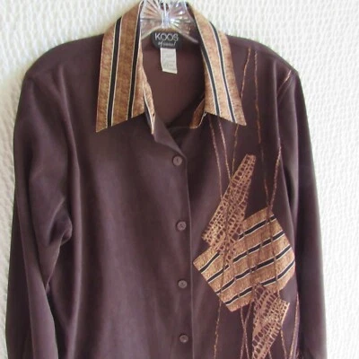 Koos Of Course Jacket M Animal Print Mix Media Patch Abstract Brown Womens - Image 1 of 4