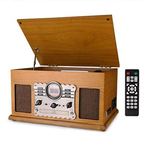 10 in 1 Plattenspieler mit Bluetooth UKW/DAB-Radio CD Kassettenrekorder USB/S... - Bild 1 von 7
