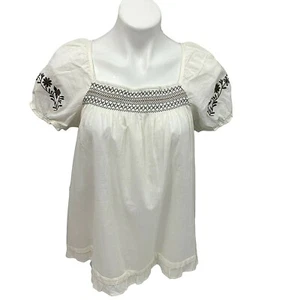 Oh Mamma Maternity Top Vest Womens Large Cotton Floral Smocking Tan Blue - Picture 1 of 11
