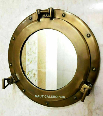 Antique Brass 12  Porthole Nautical Maritime Ship Boat Wall Mirror Home Décor  • 52.13$