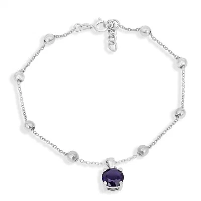 1CT Round Cut Lab-Created Blue Sapphire Women's Anklets 14K White Gold Plated - Image 1 of 4