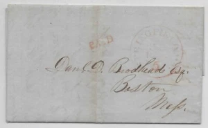 1850 Springfield MA carta doblada sin estampillas a Boston, MA, marca pagada - Imagen 1 de 1