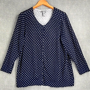 Catherines Cardigan Navy White Diamond Print Button Front Sweater Size 1X 18/20