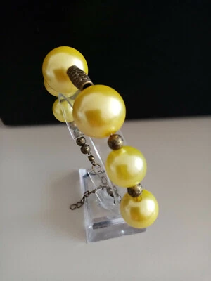 Schmuck Perlen Armband XXL gelb mit antik bronze farbigen Perlen-Spacer 21+4 cm - Bild 1 von 4