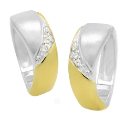 Orecchini Creole Argento 925 Parzialmente Dorato con Zirconia Bianco Bi-Colore - Immagine 1 di 4