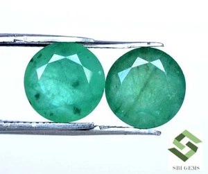 8 mm Certified Natural Emerald Round Cut Pair 3.94 CTS Faceted Loose Gemstones - Foto 1 di 6
