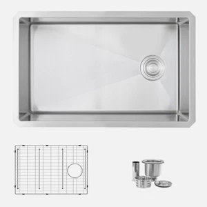 Évier de cuisine simple bol encastré 28" en acier inoxydable avec accessoires inclus - Photo 1 sur 4