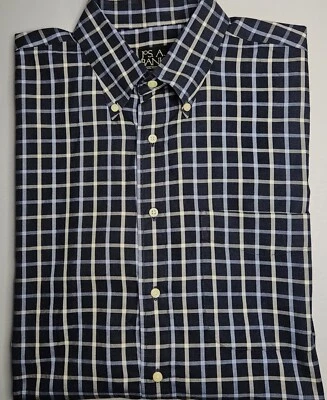 Camisa Para Hombres Jos A Bank Azul Marino A Cuadros Manga Larga Abotonada Talla Grande - Usada en Excelente Condición Foto 1 de 2