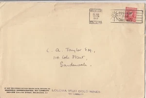Stamp Australia 2&1/2d red KGV1 on Loloma Fiji Gold Mining advertising cover - Picture 1 of 2