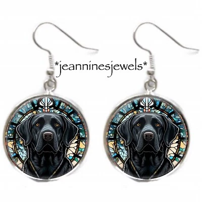BLACK LAB серьги собаки мама подарок искусственного витража серебро подвеска подвеской серьги - Изображение 1 из 4