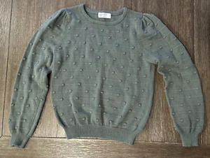 H & M Size 6X/7 Girl’s Green Sweater Raised Polka Dots Ribbed Cuffs Holiday - Picture 1 of 18