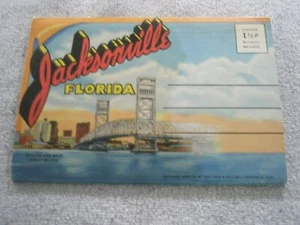 JACKSONVILLE FL fold out Linen Postcards w/ 19 scenes 1940's Un-posted - Picture 1 of 12