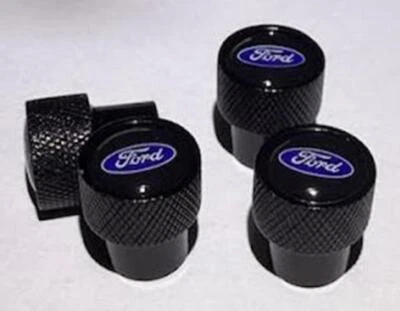Juego de 4 tapas de vástago de válvula de neumático de aluminio negro con logotipo de Ford para auto, camioneta o SUV Foto 1 de 4