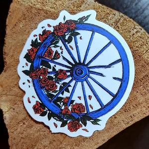 Grateful Dead & Co - Jerry Garcia 🛞🌹 2 1/4" Broken Wheel Rosen Vinyl Aufkleber - Bild 1 von 2