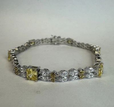 Brazalete Tenis ESTATE GR Luxe Plata de Ley 925 Circonita cúbica Blanca y Amarilla 7.5" Foto 1 de 4