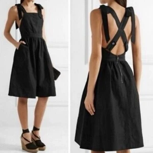 Ulla Johnson Madi Black Linen Cotton Overalls Pinafore Fit Flare Dress Size 0 - Picture 1 of 12