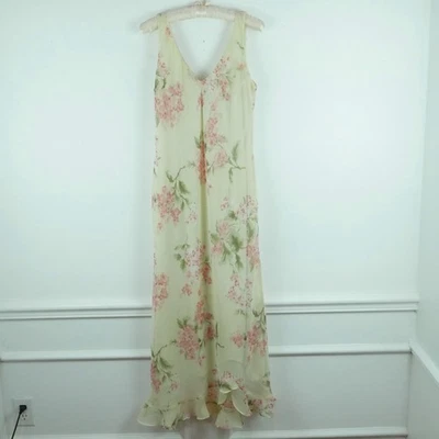 Винтажный размер 12 макси платье масло желтый мягкий цветочный шифоновое фея женский Y2K - Изображение 1 из 4