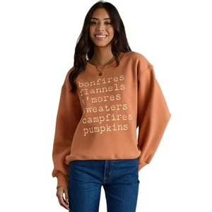 Bonfires Flannels S'mores Sweaters Campfires Pumpkins Crewneck Sweatshirt NWOT - Picture 1 of 10