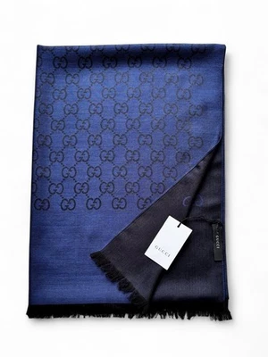 Stola Gucci Monogramma Blu GG Lana Misto Seta 200x70 cm Unisex - Imagen 1 de 4