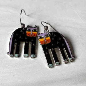 Laurel Burch Earrings Dangle - Alexanders Animal - Vintage Stock 90s SILVER TONE - Picture 1 of 4