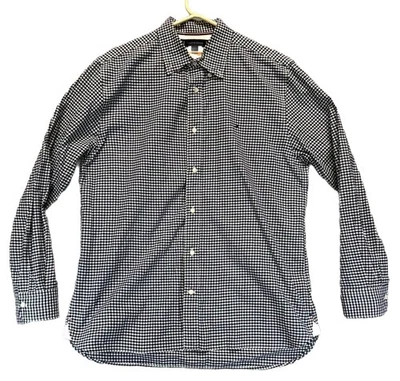 Camisa masculina Tommy Hilfiger L preta branca xadrez Th flexível ajuste regular Gingham Oxford - Imagem 1 de 4