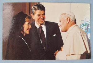 RRPC President Ronald & Nancy Reagan With Pope John II Unused Color  Postcard O - Afbeelding 1 van 2