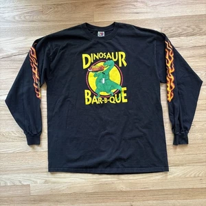 Vintage 90s Dinosaur BBQ Long Sleeve Shirt Flame Graphics Black Size XXL - Picture 1 of 7