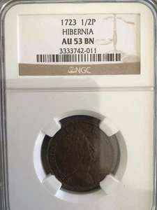 1723 1/2 Penny Hibernia AU53 - Picture 1 of 2