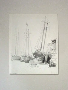 Harry A Vincent (1864-1931) WAITING FOR THE TIDE original drawing LISTED ARTIST - Picture 1 of 5