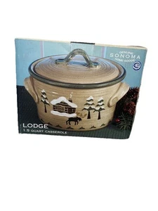 Sonoma Home Goods Lodge 1.5 Quart Casserole Winter Holiday Scene New In Box - Picture 1 of 6