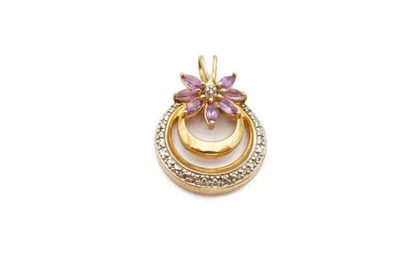 Charm Pendant 18" Chain Simulated Marquise Cut Amethyst 14K Yellow Gold Plated - Image 1 of 4