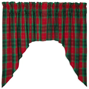 Red and Green Christmas Plaid with Gold Lurex Swag Curtains Woven Cotton Line... - Bild 1 von 7