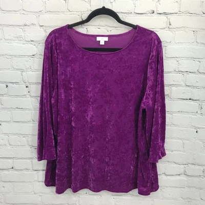 Blusa básica informal elástica Jill Top para mujer 2X terciopelo púrpura manga corta Foto 1 de 4