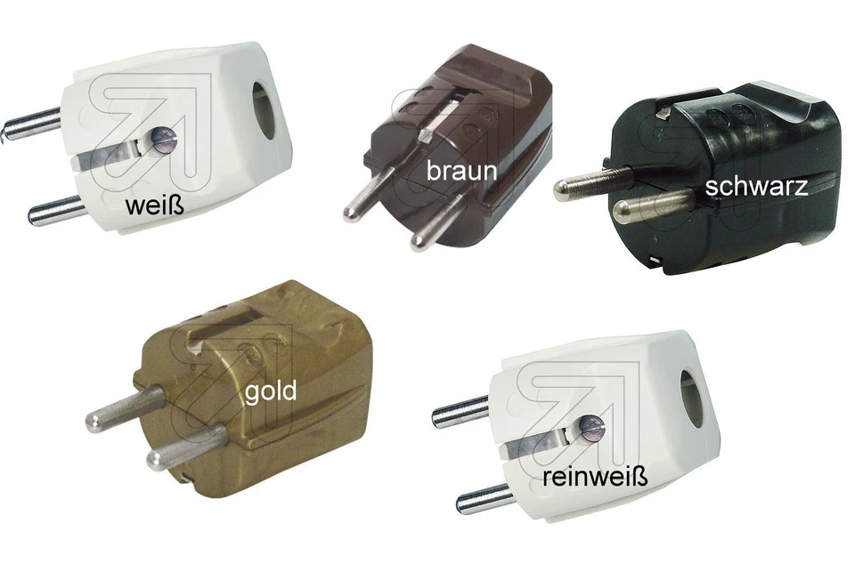 ELTRIC - EGB Schukostecker Stecker Schuko weiß braun, schwarz, gold reinweiß Standardstecker