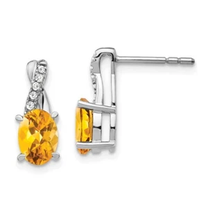 14k White Gold Citrine and Diamond Earrings Gift 2g Gift for Mother - Picture 1 of 4