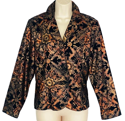 Blazer steampunk estampado jaqueta floral metálica bronze cobre veludo preto - Imagem 1 de 4