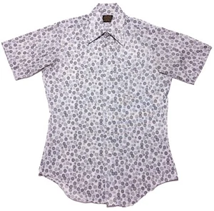 Vintage 1970s SEARS Disco Short Sleeve Button Shirt Dots Polyester 15 Medium M - Picture 1 of 9