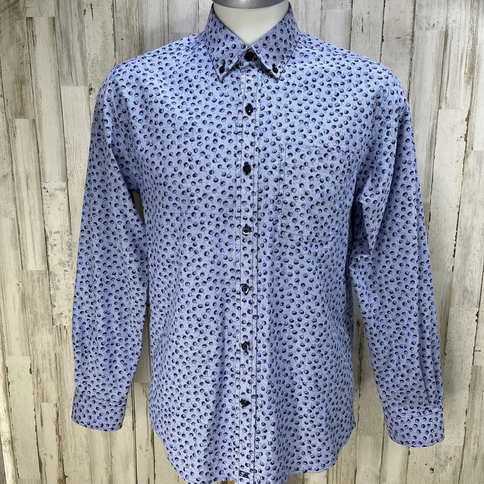 Men's Cutter & Buck Button Down Blue Shirt Size M Floral Pattern Long Sleeve U20 - Image 1 of 4