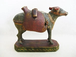 Nandi Vintage Folk Art Bull Carving Sculpture from India Animal Figures Rustic - Picture 1 of 7