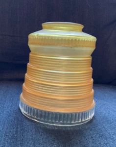 Vintage Art Deco Yellow Stepped Glass Lamp Light Shade - Picture 1 of 16