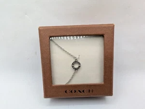 COACH Signature Circle Logo rhinestone Silver Necklace Open Damaged Box - Picture 1 of 12