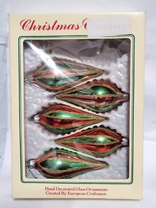 5 Vintage Christmas Classics Multicolor Glitter Glass Teardrop Ornaments in Box - Picture 1 of 3