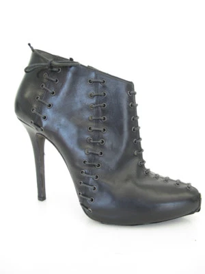 GIAMBATTISTA VALLI CUERO NEGRO CORSÉ STILETTO BOTINES BOTAS 37 6.5 Foto 1 de 4