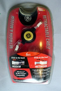 CABLE DE RED O MÓDEM RETRÁCTIL GE CAT 5E RJ45 RJ11 HO97938 6 PIES - Imagen 1 de 3