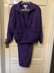 Vintage 1980s Rhoda Lynne Women's Size M Silk Jacket & Pants Purple Track Suit - Picture 1 of 7